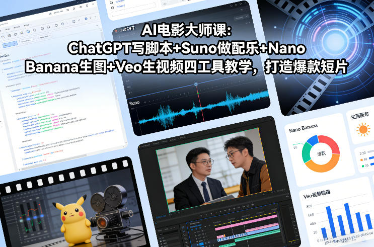AI电影大师课：ChatGPT写脚本+Suno做配乐+Nano Banana生图+Veo生视频，打造爆款短片-全网第一网赚项目资源库-中赚网 & 中创网 & 冒泡网 & 福缘网 - 小本轻创业与优质加盟项目首选平台