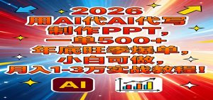 2026用AI代写制作PPT，一单500+，年底旺季爆单，小白可做，月入1-3万实战教程-全网第一网赚项目资源库-中赚网 & 中创网 & 冒泡网 & 福缘网 - 小本轻创业与优质加盟项目首选平台