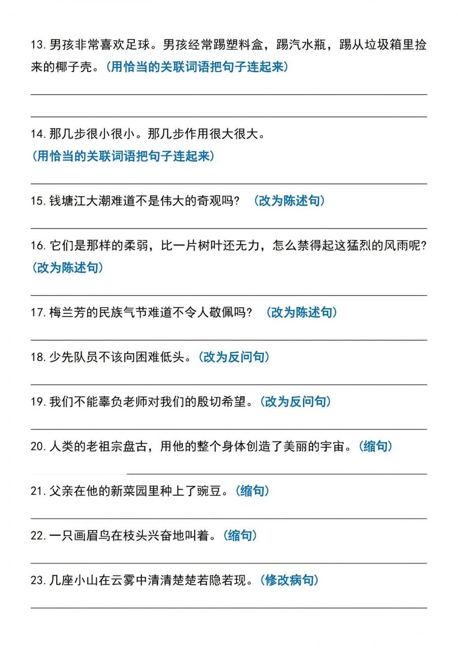 四年级上语文期末复习句子专项练习