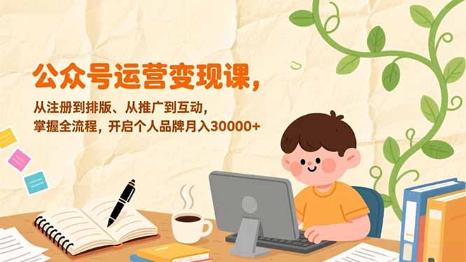 公众号运营变现课,从注册到排版、从推广到互动,掌握全流程,开启个人品牌月入30000+
