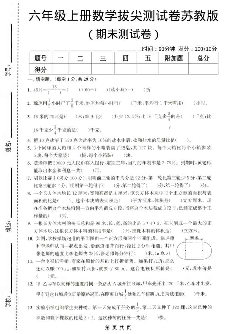 六年级上数学期末测试卷4《苏教版》-全网第一网赚项目资源库-中赚网 & 中创网 & 冒泡网 & 福缘网 - 小本轻创业与优质加盟项目首选平台