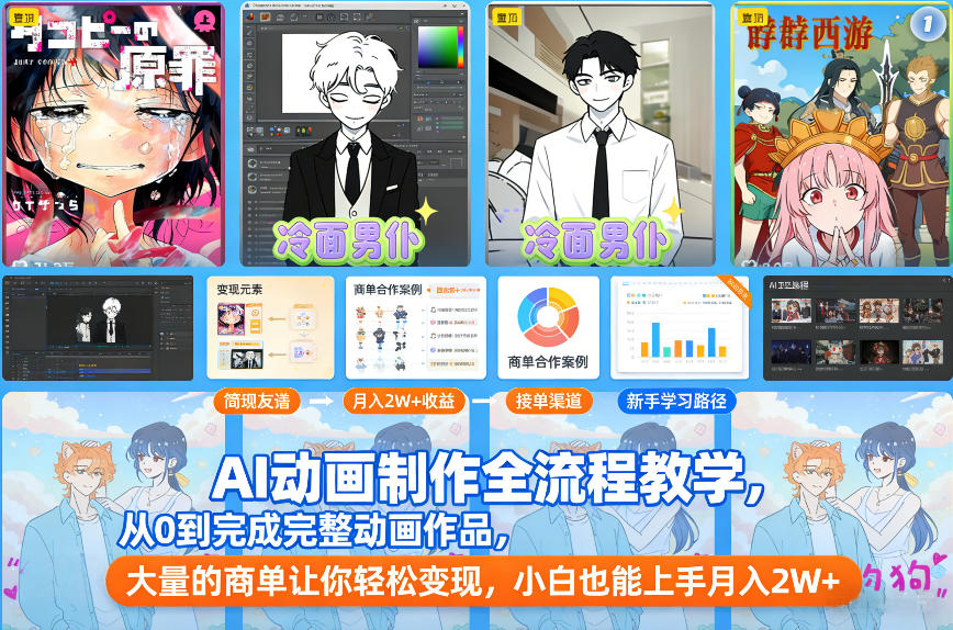 AI动画制作全流程教学，从0到完成完整动画作品，大量的商单让你轻松变现，小白也能上手月入2W+-全网第一网赚项目资源库-中赚网 & 中创网 & 冒泡网 & 福缘网 - 小本轻创业与优质加盟项目首选平台