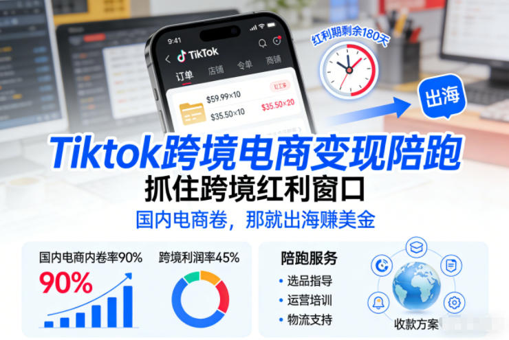 Tiktok跨境电商变现陪跑，抓住跨境红利窗口，国内电商卷，那就出海賺美金-全网第一网赚项目资源库-中赚网 & 中创网 & 冒泡网 & 福缘网 - 小本轻创业与优质加盟项目首选平台