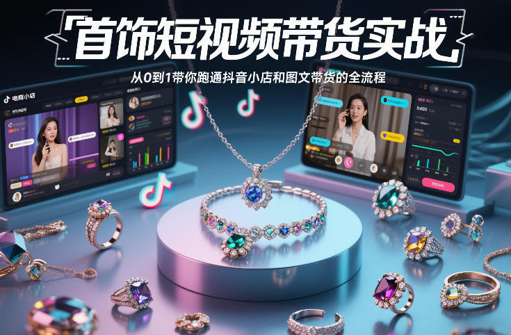 首饰短视频带货实战，从0到1带你跑通抖音小店和图文带货的全流程-全网第一网赚项目资源库-中赚网 & 中创网 & 冒泡网 & 福缘网 - 小本轻创业与优质加盟项目首选平台
