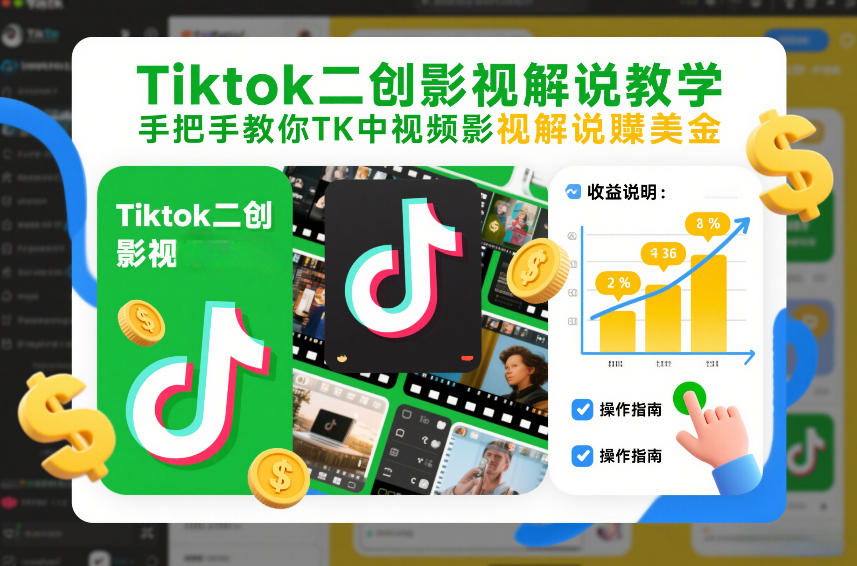 Tiktok二创影视解说教学，手把手教你TK中视频影视解说賺美金(更新26年1月)-全网第一网赚项目资源库-中赚网 & 中创网 & 冒泡网 & 福缘网 - 小本轻创业与优质加盟项目首选平台