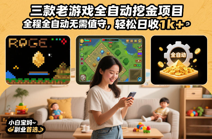 三款老游戏全自动挖金项目，全程全自动无需值守，轻松日收1k+，小白宝妈副业首选【揭秘】-全网第一网赚项目资源库-中赚网 & 中创网 & 冒泡网 & 福缘网 - 小本轻创业与优质加盟项目首选平台