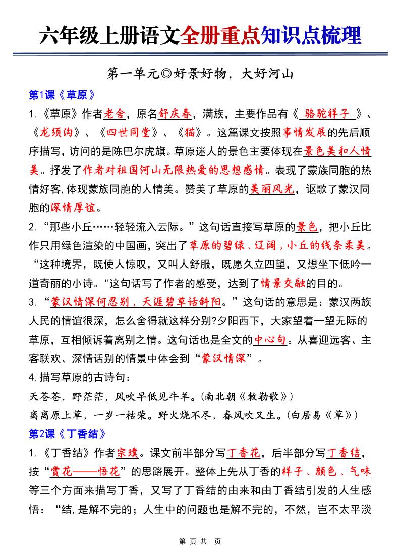六上语文【25秋-全册重点知识点梳理（空白+答案）】-全网第一网赚项目资源库-中赚网 & 中创网 & 冒泡网 & 福缘网 - 小本轻创业与优质加盟项目首选平台