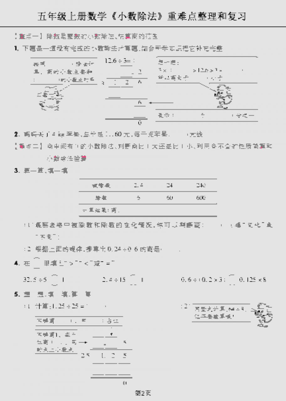 五年级上数学《小数除法》重难点整理和复习