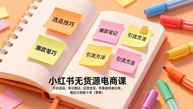 小红书无货源电商课,开店选品、笔记搬运、运营变现,零基础快速出单,稳定日销数十单(更新