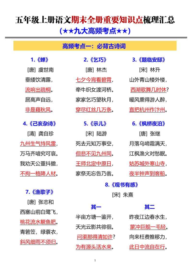 G五年级上册语文期末全册重要知识点梳理汇总-全网第一网赚项目资源库-中赚网 & 中创网 & 冒泡网 & 福缘网 - 小本轻创业与优质加盟项目首选平台