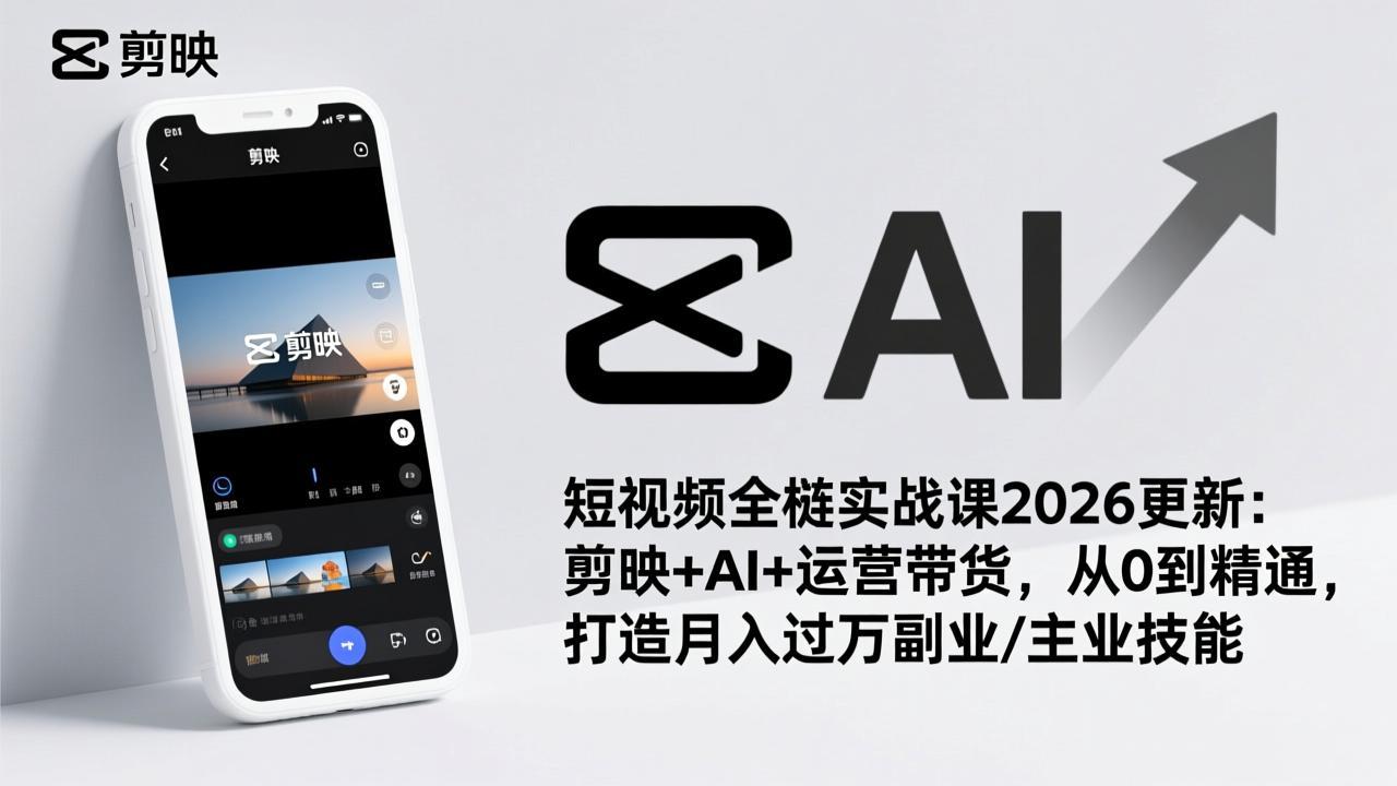 短视频全栈实战课2026更新：剪映+AI+运营带货，从0到精通，打造月入过万副业/主业技能-全网第一网赚项目资源库-中赚网 & 中创网 & 冒泡网 & 福缘网 - 小本轻创业与优质加盟项目首选平台