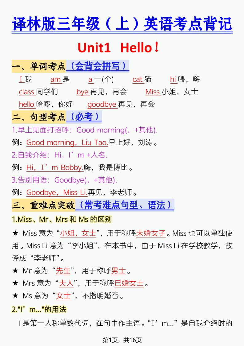 三年级上英语考点背记《译林版》-全网第一网赚项目资源库-中赚网 & 中创网 & 冒泡网 & 福缘网 - 小本轻创业与优质加盟项目首选平台