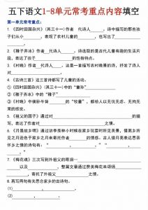 五年级下语文1-8单元常考重点内容填空-全网第一网赚项目资源库-中赚网 & 中创网 & 冒泡网 & 福缘网 - 小本轻创业与优质加盟项目首选平台