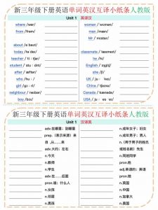 三年级下英语单词英汉互译小纸条《人教版》-全网第一网赚项目资源库-中赚网 & 中创网 & 冒泡网 & 福缘网 - 小本轻创业与优质加盟项目首选平台