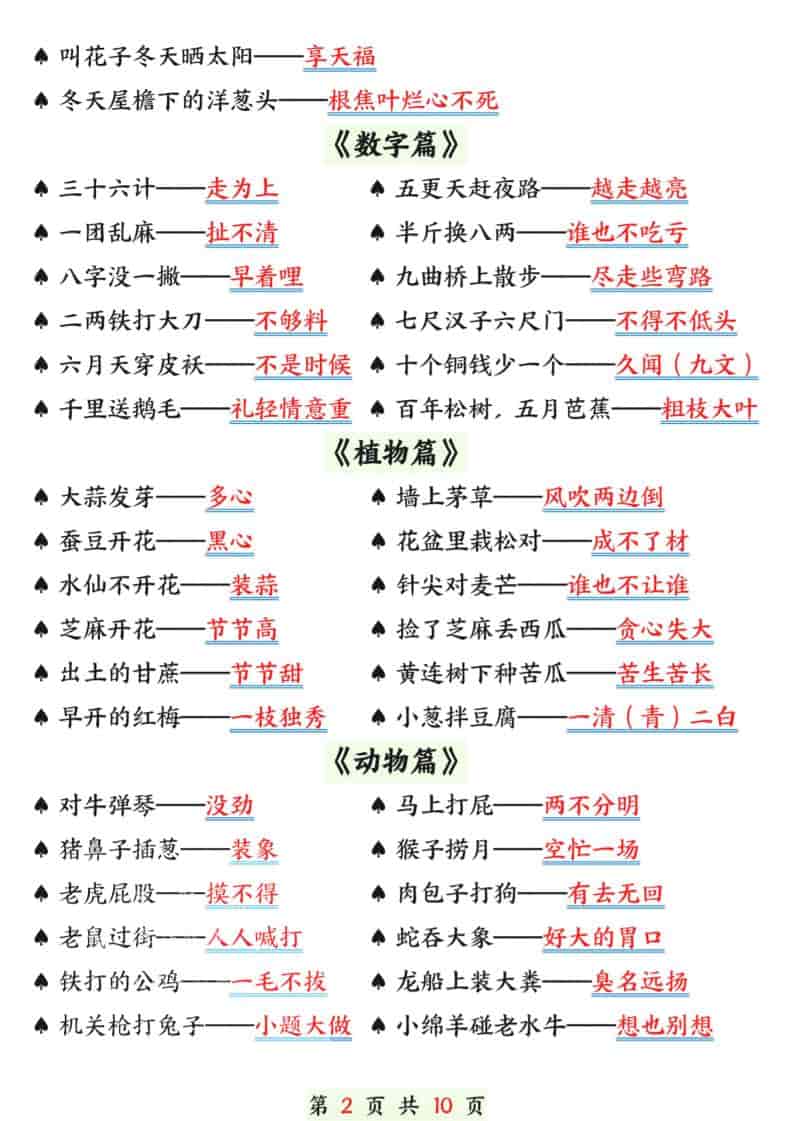 一年级下语文寒假预习晨读晚背（歇后语和谚语）