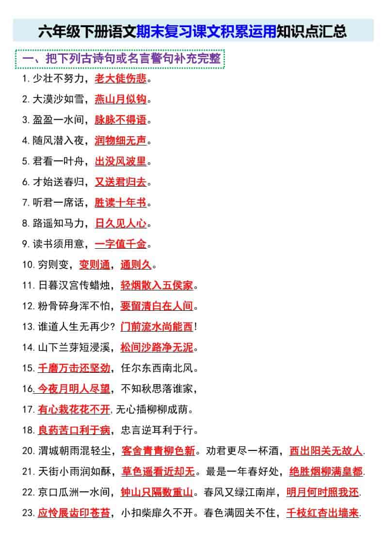 六年级下语文期末复习课文积累运用知识点汇总-全网第一网赚项目资源库-中赚网 & 中创网 & 冒泡网 & 福缘网 - 小本轻创业与优质加盟项目首选平台