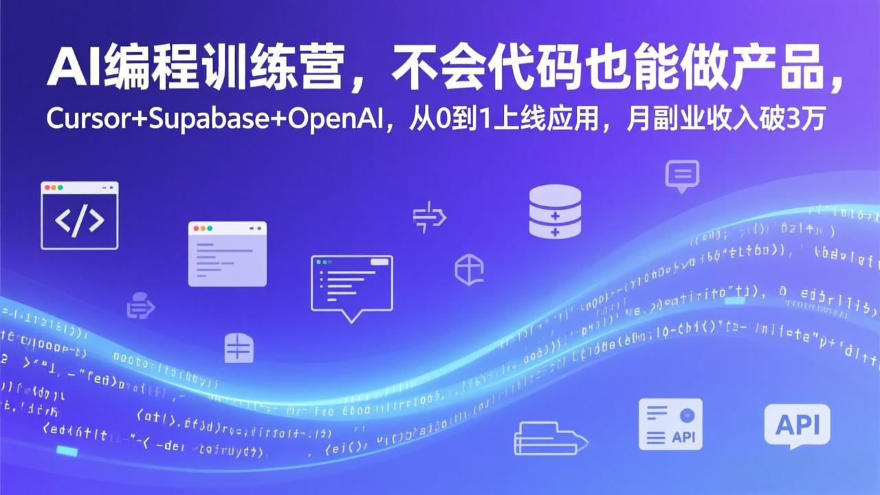 AI编程训练营，不会代码也能做产品，Cursor+Supabase+OpenAI，从0到1上线应用，月副业收入破3万-全网第一网赚项目资源库-中赚网 & 中创网 & 冒泡网 & 福缘网 - 小本轻创业与优质加盟项目首选平台