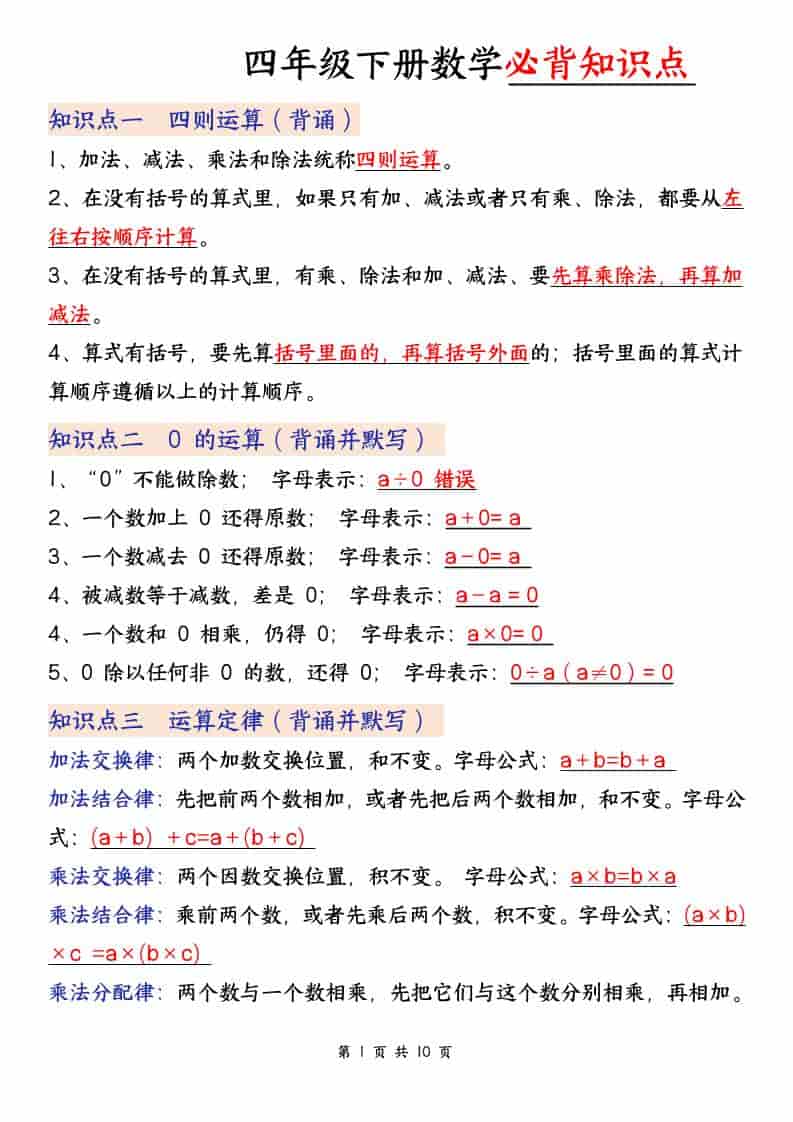 四年级下数学必背知识点,《人教版》-全网第一网赚项目资源库-中赚网 & 中创网 & 冒泡网 & 福缘网 - 小本轻创业与优质加盟项目首选平台