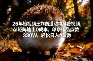 26年短视频王炸赛道动物科普视频,AI矩阵输出0成本,单条作品点赞330W,轻松日入4位数-全网第一网赚项目资源库-中赚网 & 中创网 & 冒泡网 & 福缘网 - 小本轻创业与优质加盟项目首选平台