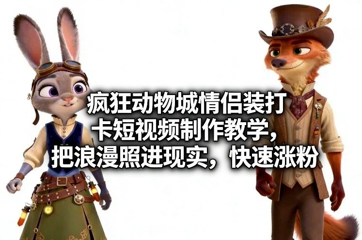 疯狂动物城情侣装打卡短视频制作教学，把浪漫照进现实，快速涨粉-全网第一网赚项目资源库-中赚网 & 中创网 & 冒泡网 & 福缘网 - 小本轻创业与优质加盟项目首选平台