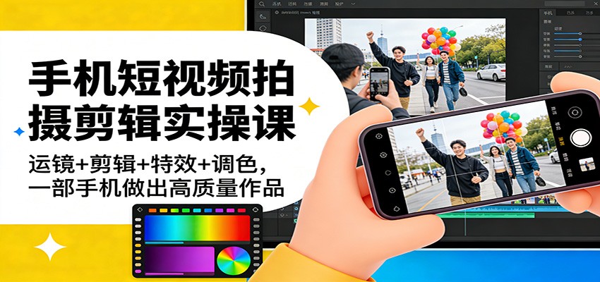 手机短视频拍摄剪辑实操课：运镜+剪辑+特效+调色，一部手机做出高质量作品-全网第一网赚项目资源库-中赚网 & 中创网 & 冒泡网 & 福缘网 - 小本轻创业与优质加盟项目首选平台