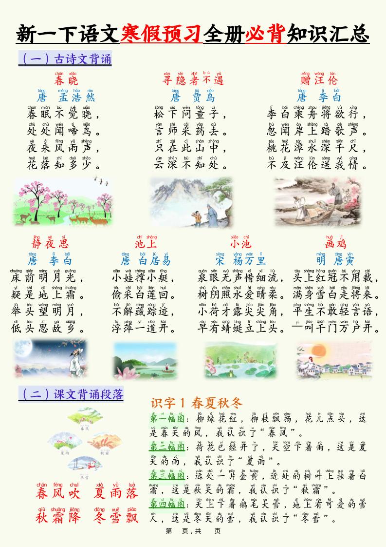 新一下语文寒假预习全册必背知识汇总（十三类知识点）17页-全网第一网赚项目资源库-中赚网 & 中创网 & 冒泡网 & 福缘网 - 小本轻创业与优质加盟项目首选平台