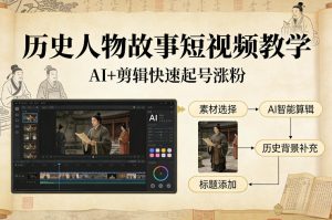 历史人物故事短视频教学，AI+剪辑制作历史人物题材短视频，快速起号涨粉-全网第一网赚项目资源库-中赚网 & 中创网 & 冒泡网 & 福缘网 - 小本轻创业与优质加盟项目首选平台