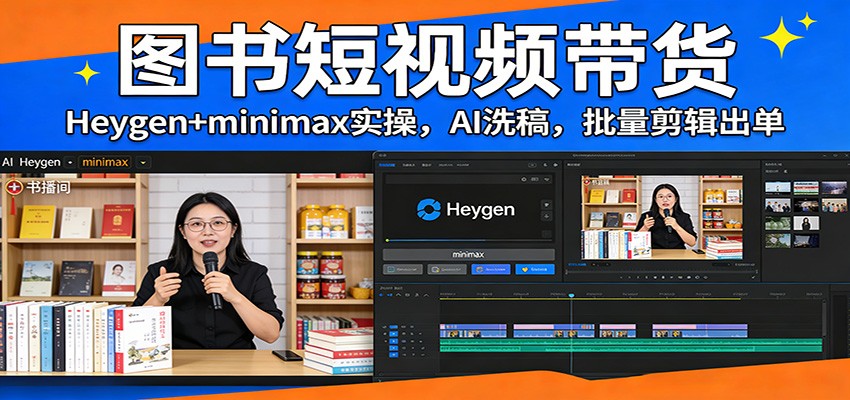 图书短视频带货：Heygen+minimax实操，AI洗稿 ，批量剪辑出单-全网第一网赚项目资源库-中赚网 & 中创网 & 冒泡网 & 福缘网 - 小本轻创业与优质加盟项目首选平台