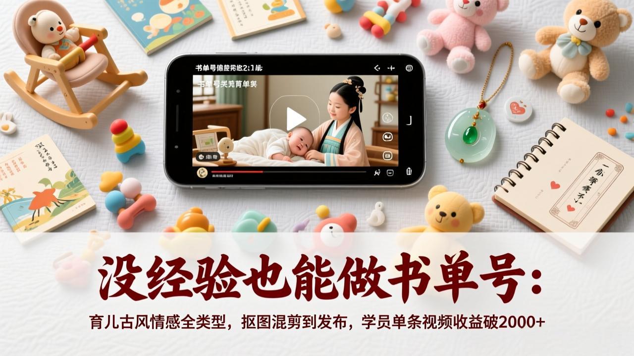 没经验也能做书单号：育儿古风情感全类型，抠图混剪到发布，学员单条视频收益破2000+-全网第一网赚项目资源库-中赚网 & 中创网 & 冒泡网 & 福缘网 - 小本轻创业与优质加盟项目首选平台