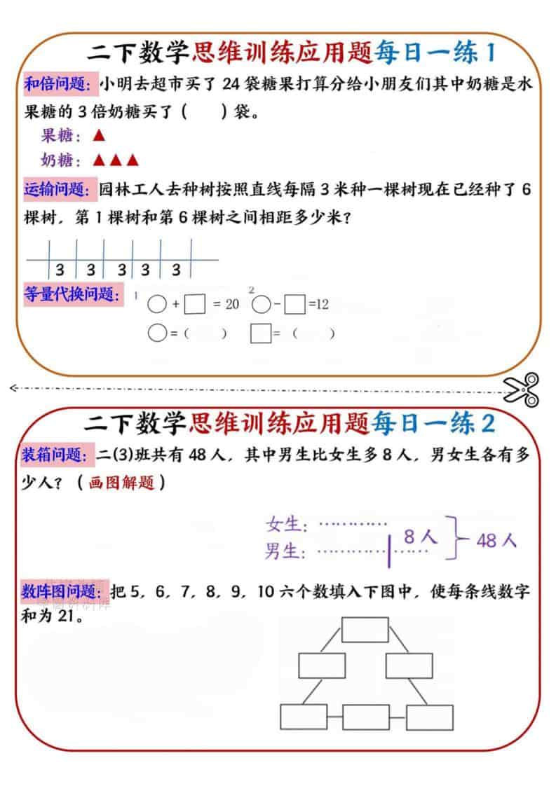 二年级下数学思维训练应用题每日一练小纸条-全网第一网赚项目资源库-中赚网 & 中创网 & 冒泡网 & 福缘网 - 小本轻创业与优质加盟项目首选平台