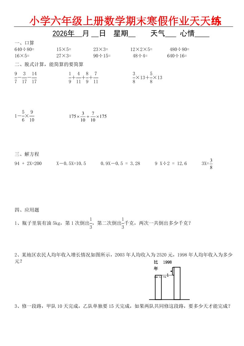 六年级上数学期末寒假作业天天练-全网第一网赚项目资源库-中赚网 & 中创网 & 冒泡网 & 福缘网 - 小本轻创业与优质加盟项目首选平台