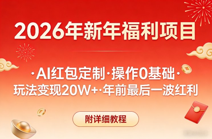 新年福利项目，AI红包定制，操作0基础，玩法变现20W+年前最后一波红利，附详细教程-全网第一网赚项目资源库-中赚网 & 中创网 & 冒泡网 & 福缘网 - 小本轻创业与优质加盟项目首选平台