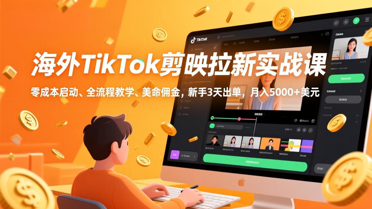海外TikTok剪映拉新实战课，零成本启动、全流程教学、美金佣金，新手3天出单，月入5000+美元-全网第一网赚项目资源库-中赚网 & 中创网 & 冒泡网 & 福缘网 - 小本轻创业与优质加盟项目首选平台