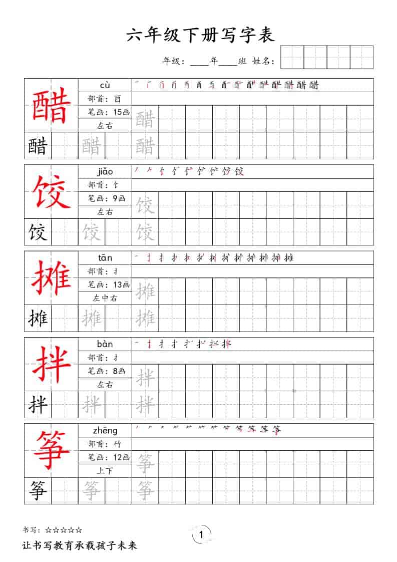 六年级下语文写字表字帖-全网第一网赚项目资源库-中赚网 & 中创网 & 冒泡网 & 福缘网 - 小本轻创业与优质加盟项目首选平台