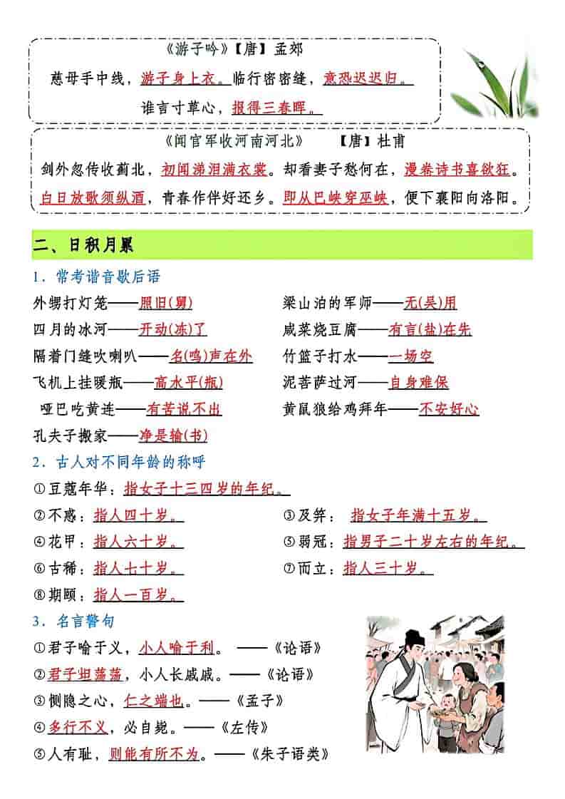 五年级下语文期末复习核心考点汇总