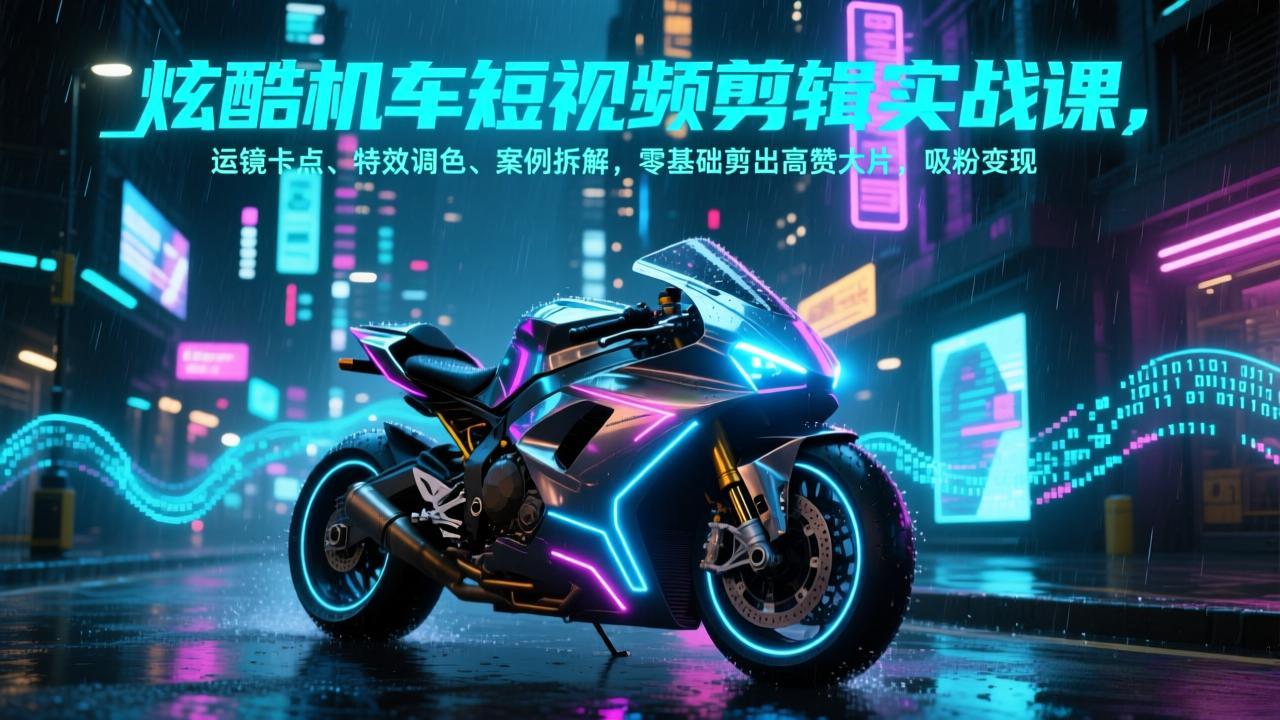 炫酷机车短视频剪辑实战课，运镜卡点、特效调色、案例拆解，零基础剪出高赞大片，吸粉变现-全网第一网赚项目资源库-中赚网 & 中创网 & 冒泡网 & 福缘网 - 小本轻创业与优质加盟项目首选平台
