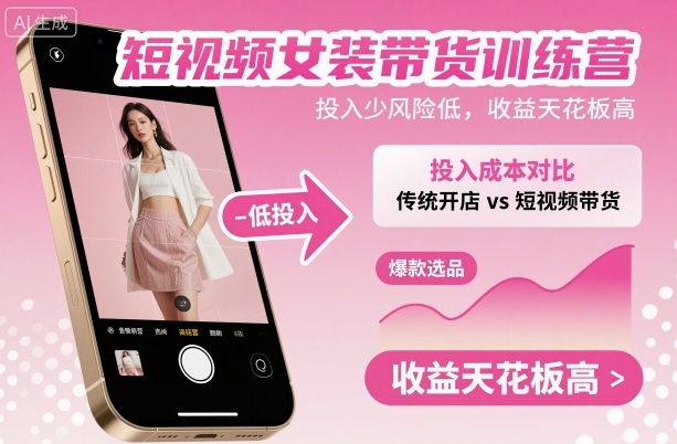 短视频女装带货训练营，投入少风险低，收益天花板高-全网第一网赚项目资源库-中赚网 & 中创网 & 冒泡网 & 福缘网 - 小本轻创业与优质加盟项目首选平台