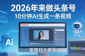 2026年来做头条号，10分钟AI生成一条视频，矩阵日入多张-全网第一网赚项目资源库-中赚网 & 中创网 & 冒泡网 & 福缘网 - 小本轻创业与优质加盟项目首选平台