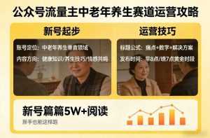 公众号流量主中老年养生赛道，新号篇篇5W+阅读，新手也能这样跑-全网第一网赚项目资源库-中赚网 & 中创网 & 冒泡网 & 福缘网 - 小本轻创业与优质加盟项目首选平台
