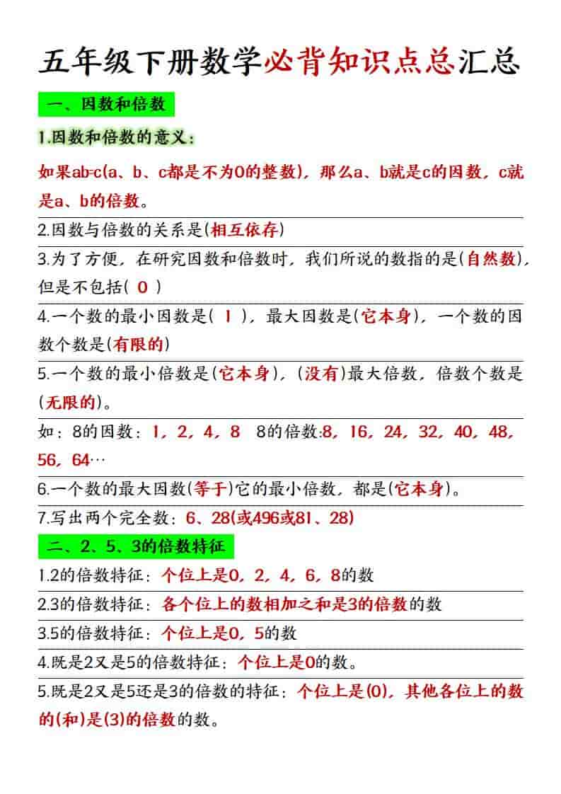 五年级下数学必背知识点总复习汇总《人教版》-全网第一网赚项目资源库-中赚网 & 中创网 & 冒泡网 & 福缘网 - 小本轻创业与优质加盟项目首选平台