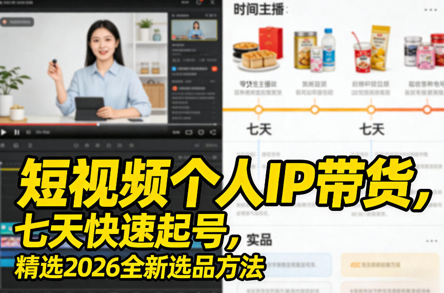 短视频个人IP带货，七天快速起号，精选2026全新选品方法-全网第一网赚项目资源库-中赚网 & 中创网 & 冒泡网 & 福缘网 - 小本轻创业与优质加盟项目首选平台
