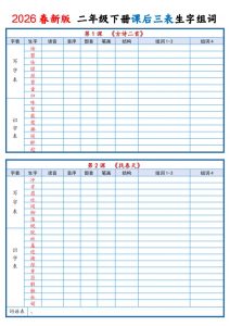 二年级下语文2026春课后三表生字组词专项练习-全网第一网赚项目资源库-中赚网 & 中创网 & 冒泡网 & 福缘网 - 小本轻创业与优质加盟项目首选平台