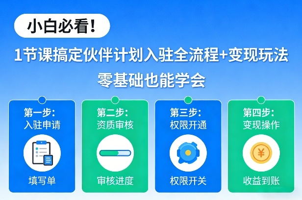 小白必看！1节课搞定伙伴计划入驻全流程+变现玩法，零基础也能学会-全网第一网赚项目资源库-中赚网 & 中创网 & 冒泡网 & 福缘网 - 小本轻创业与优质加盟项目首选平台