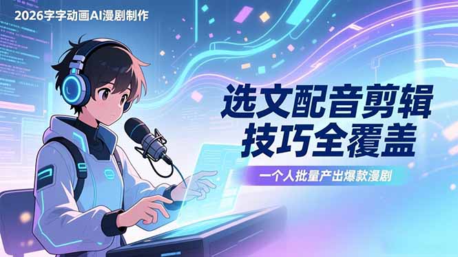 2026字字动画AI漫剧制作-1期，选文配音剪辑技巧全覆盖，一个人就能批量产出爆款漫剧-全网第一网赚项目资源库-中赚网 & 中创网 & 冒泡网 & 福缘网 - 小本轻创业与优质加盟项目首选平台