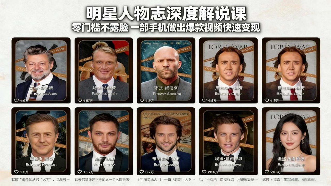 明星人物志深度解说课：零门槛不露脸，一部手机做出爆款视频快速变现-全网第一网赚项目资源库-中赚网 & 中创网 & 冒泡网 & 福缘网 - 小本轻创业与优质加盟项目首选平台