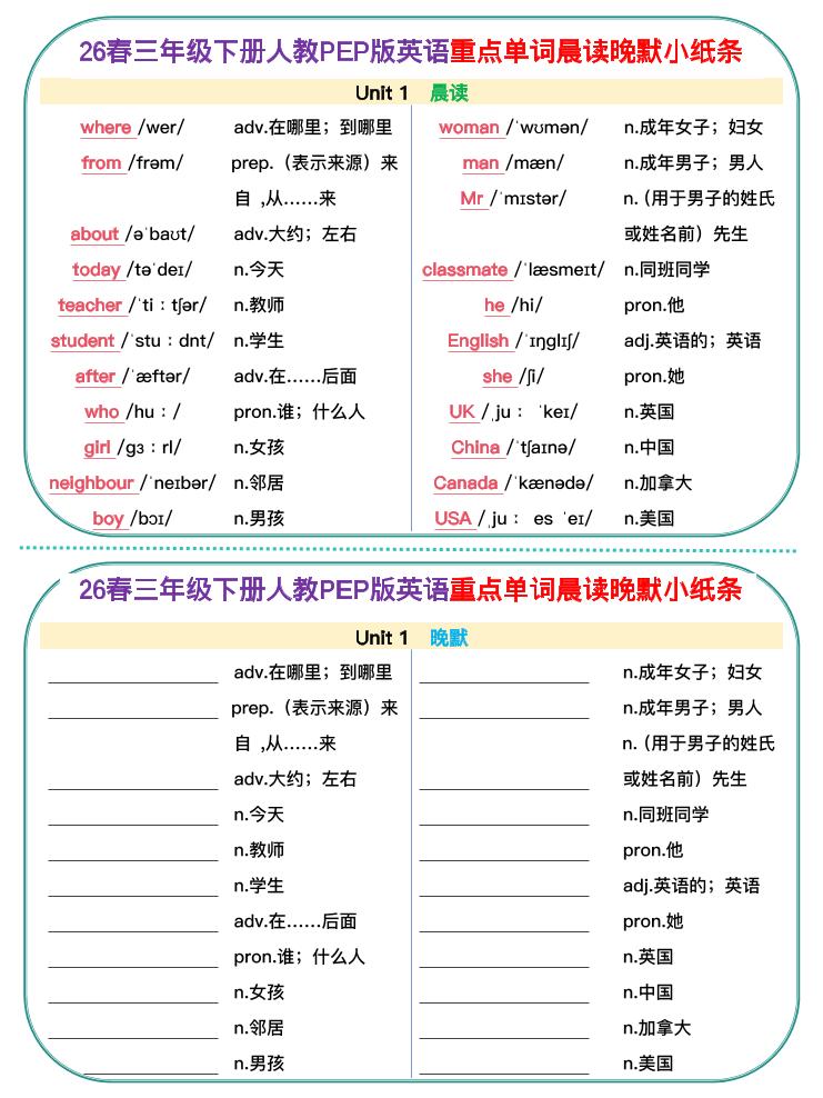三年级下英语26春单词晨读晚默小纸条《人教版PEP》-全网第一网赚项目资源库-中赚网 & 中创网 & 冒泡网 & 福缘网 - 小本轻创业与优质加盟项目首选平台