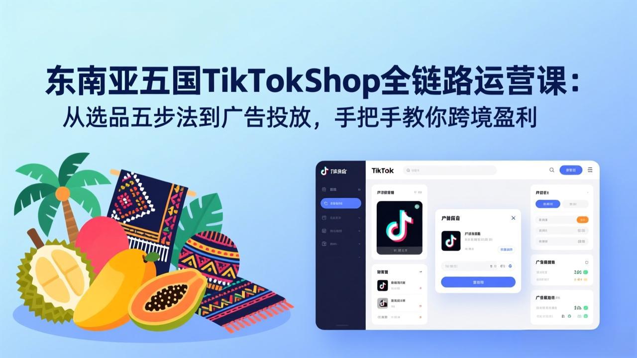 东南亚五国TikTok Shop全链路运营课:从选品五步法到广告投放,手把手教你跨境盈利