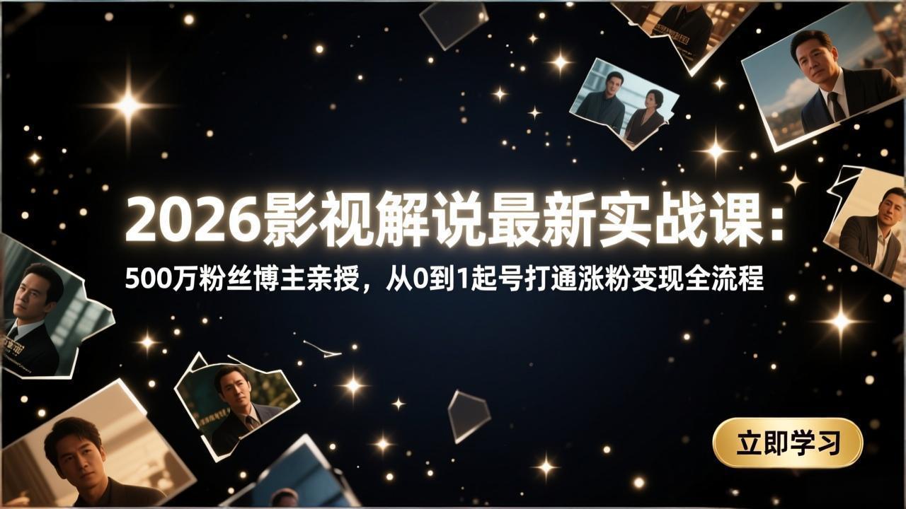 2026影视解说最新实战课:500万粉丝博主亲授,从0到1起号打通涨粉变现全流程