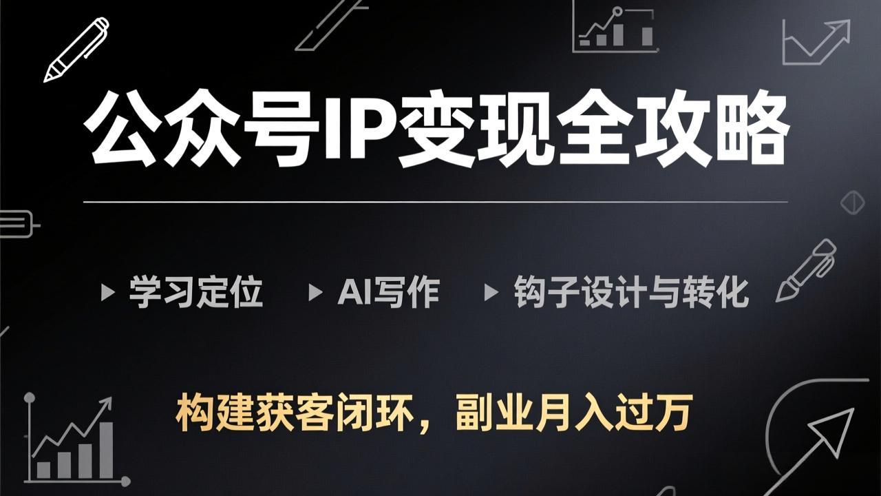 公众号IP变现全攻略-更新，学习定位、AI写作、钩子设计与转化，构建获客闭环，副业月入过万-全网第一网赚项目资源库-中赚网 & 中创网 & 冒泡网 & 福缘网 - 小本轻创业与优质加盟项目首选平台