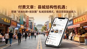 付费文章:县城结构性机遇:搭建“本地社群+朋友圈”私域变现模式,稳定获取副业收入-全网第一网赚项目资源库-中赚网 & 中创网 & 冒泡网 & 福缘网 - 小本轻创业与优质加盟项目首选平台